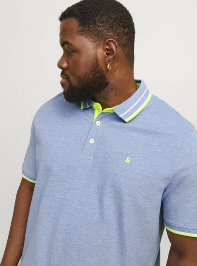 Jack & Jones PAULOS Short Sleeve Polo Light Blue/NEON - Polo majice - Moške Polo Majice za Močnejše Postave