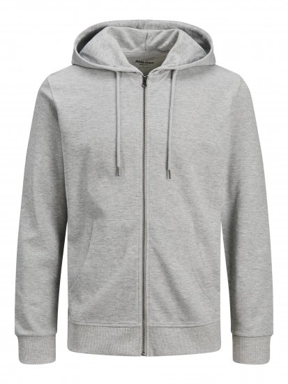 Jack & Jones Basic Sweat Zip Hood Light Grey Melange - Puloverji & jopice - Moški Puloverji & Jopice za Močnejše Postave
