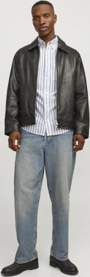 Jack & Jones OXFORD LS Shirt Striped Ensign Blue - Srajce - Moške srajce za Močnejše Postave