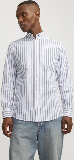 Jack & Jones OXFORD LS Shirt Striped Ensign Blue - Srajce - Moške srajce za Močnejše Postave