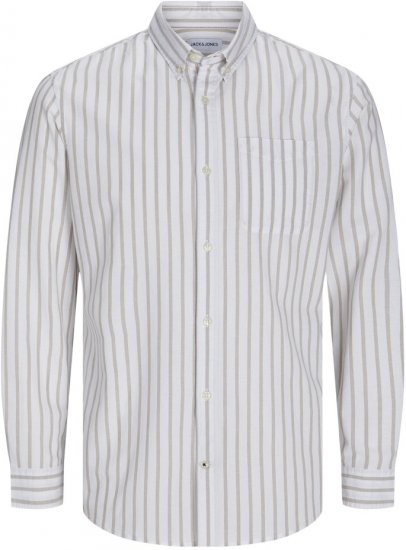 Jack & Jones OXFORD LS Shirt Striped White - Srajce - Moške srajce za Močnejše Postave