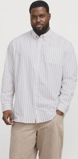 Jack & Jones OXFORD LS Shirt Striped White - Srajce - Moške srajce za Močnejše Postave
