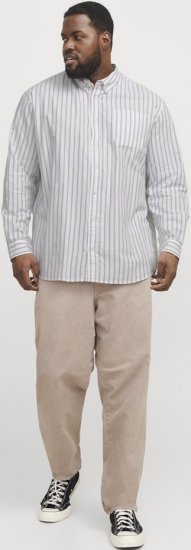 Jack & Jones OXFORD LS Shirt Striped White - Srajce - Moške srajce za Močnejše Postave
