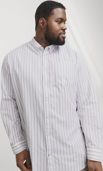 Jack & Jones OXFORD LS Shirt Striped White - Srajce - Moške srajce za Močnejše Postave