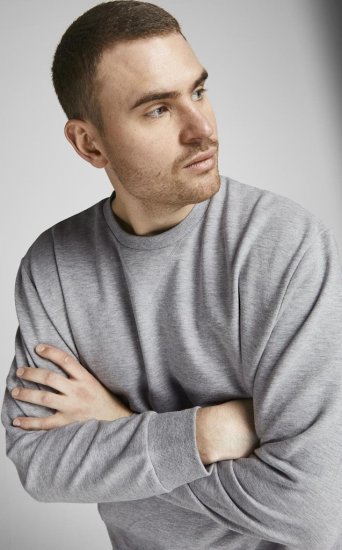 Jack & Jones Basic Sweatshirt Light Grey Melange - Puloverji & jopice - Moški Puloverji & Jopice za Močnejše Postave