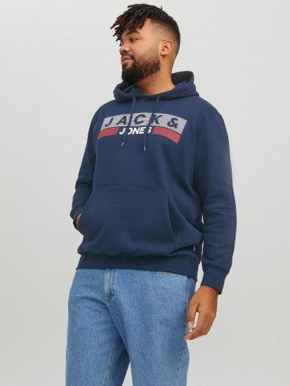Jack & Jones CORP LOGO PLAY 4 Print Hoodie Navy Blazer - Puloverji & jopice - Moški Puloverji & Jopice za Močnejše Postave