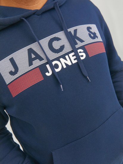 Jack & Jones CORP LOGO PLAY 4 Print Hoodie Navy Blazer - Puloverji & jopice - Moški Puloverji & Jopice za Močnejše Postave