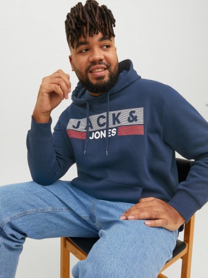 Jack & Jones CORP LOGO PLAY 4 Print Hoodie Navy Blazer - Puloverji & jopice - Moški Puloverji & Jopice za Močnejše Postave