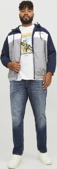 Jack & Jones RUSH White/Grey Blocking Bomber Jacket with Hood Navy Blazer - Jakne - Moške bunde za Močnejše Postave