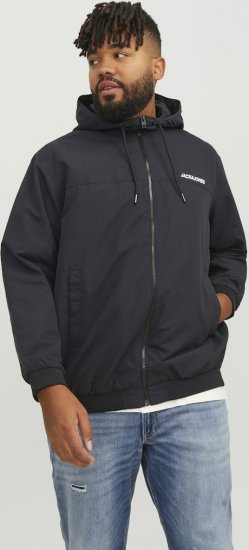 Jack & Jones RUSH SOLID Bomber Jacket with Hood Black - Jakne - Moške bunde za Močnejše Postave