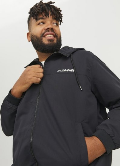 Jack & Jones RUSH SOLID Bomber Jacket with Hood Black - Jakne - Moške bunde za Močnejše Postave