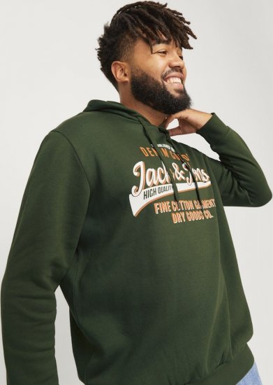 Jack & Jones 2 COL LOGO Hoodie Kombu Green - Puloverji & jopice - Moški Puloverji & Jopice za Močnejše Postave