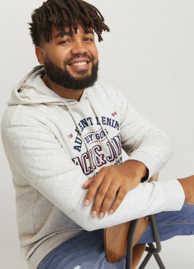 Jack & Jones 2 COL LOGO Hoodie White Melange - Puloverji & jopice - Moški Puloverji & Jopice za Močnejše Postave