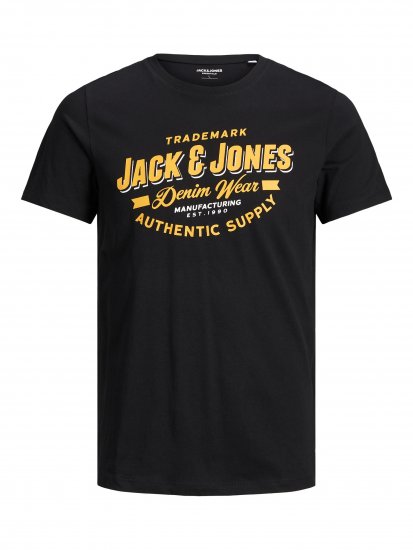 Jack & Jones JJELOGO TEE Black - Kratke Majice - Moške kratke majice za močnejše postave