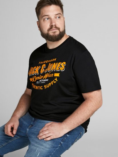 Jack & Jones JJELOGO TEE Black - Kratke Majice - Moške kratke majice za močnejše postave