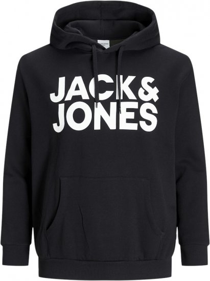 Jack & Jones CORP LOGO Large Print Hoodie Black - Puloverji & jopice - Moški Puloverji & Jopice za Močnejše Postave