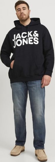 Jack & Jones CORP LOGO Large Print Hoodie Black - Puloverji & jopice - Moški Puloverji & Jopice za Močnejše Postave