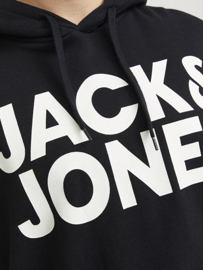 Jack & Jones CORP LOGO Large Print Hoodie Black - Puloverji & jopice - Moški Puloverji & Jopice za Močnejše Postave