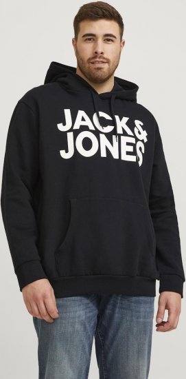 Jack & Jones CORP LOGO Large Print Hoodie Black - Puloverji & jopice - Moški Puloverji & Jopice za Močnejše Postave
