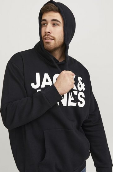 Jack & Jones CORP LOGO Large Print Hoodie Black - Puloverji & jopice - Moški Puloverji & Jopice za Močnejše Postave