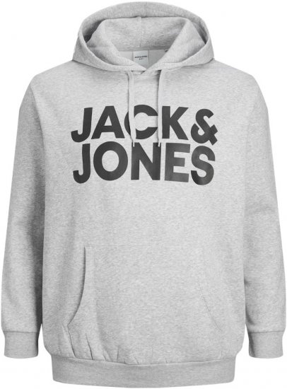 Jack & Jones CORP LOGO Large Print Hoodie Light Grey Melange - Puloverji & jopice - Moški Puloverji & Jopice za Močnejše Postave