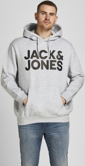Jack & Jones CORP LOGO Large Print Hoodie Light Grey Melange - Puloverji & jopice - Moški Puloverji & Jopice za Močnejše Postave