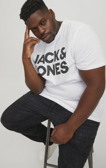 Jack & Jones CORP Logo T-Shirt White w Large Black Print - Kratke Majice - Moške kratke majice za močnejše postave