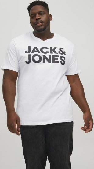 Jack & Jones CORP Logo T-Shirt White w Large Black Print - Kratke Majice - Moške kratke majice za močnejše postave