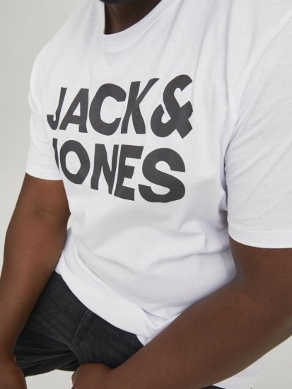 Jack & Jones CORP Logo T-Shirt White w Large Black Print - Kratke Majice - Moške kratke majice za močnejše postave