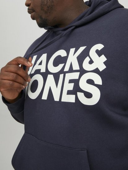 Jack & Jones CORP LOGO Large Print Hoodie Navy Blazer - Puloverji & jopice - Moški Puloverji & Jopice za Močnejše Postave