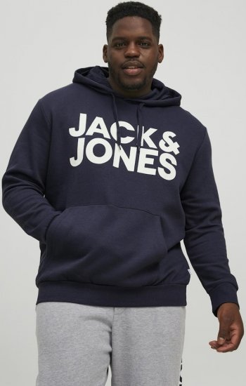 Jack & Jones CORP LOGO Large Print Hoodie Navy Blazer - Puloverji & jopice - Moški Puloverji & Jopice za Močnejše Postave