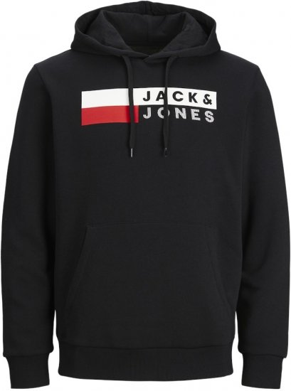 Jack & Jones CORP LOGO PLAY 4 Print Hoodie Black - Puloverji & jopice - Moški Puloverji & Jopice za Močnejše Postave