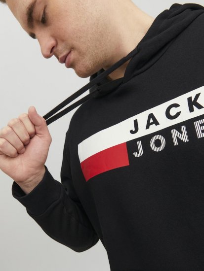 Jack & Jones CORP LOGO PLAY 4 Print Hoodie Black - Puloverji & jopice - Moški Puloverji & Jopice za Močnejše Postave