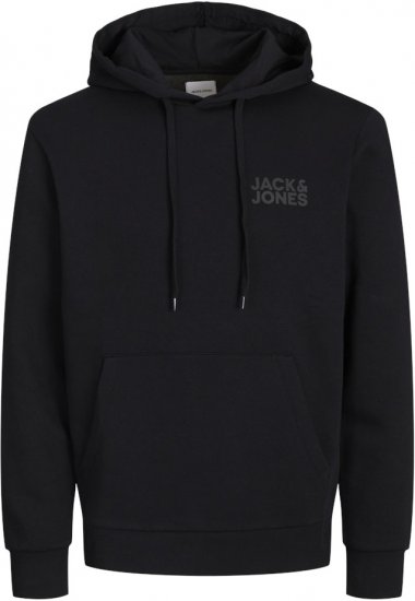 Jack & Jones CORP LOGO Small Print Hoodie Black - Puloverji & jopice - Moški Puloverji & Jopice za Močnejše Postave