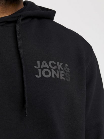 Jack & Jones CORP LOGO Small Print Hoodie Black - Puloverji & jopice - Moški Puloverji & Jopice za Močnejše Postave