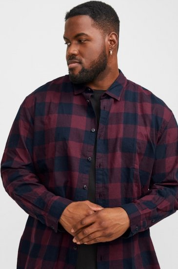 Jack & Jones Gingham L/S Shirt Dark Red - Srajce - Moške srajce za Močnejše Postave