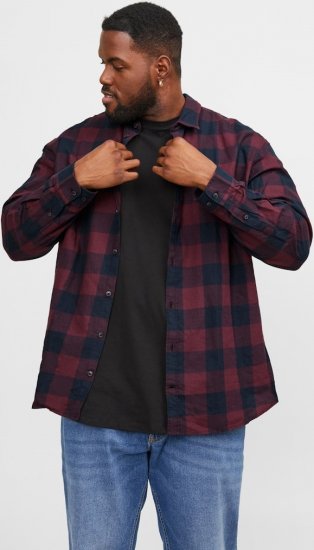 Jack & Jones Gingham L/S Shirt Dark Red - Srajce - Moške srajce za Močnejše Postave