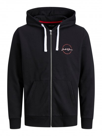 Jack & Jones JJSTAMP ZIP Hoodie Black - Puloverji & jopice - Moški Puloverji & Jopice za Močnejše Postave