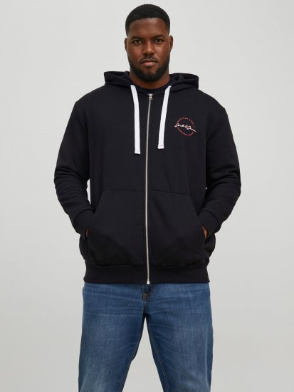 Jack & Jones JJSTAMP ZIP Hoodie Black - Puloverji & jopice - Moški Puloverji & Jopice za Močnejše Postave