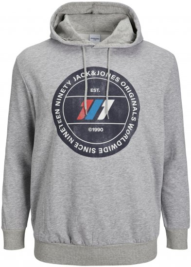 Jack & Jones JORNATE SWEAT Hoodie Grey - Puloverji & jopice - Moški Puloverji & Jopice za Močnejše Postave
