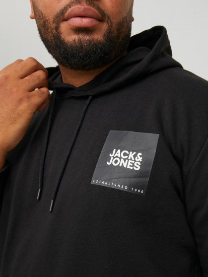 Jack & Jones JJLOCK SWEAT HOOD Black - Puloverji & jopice - Moški Puloverji & Jopice za Močnejše Postave