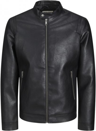 Jack & Jones Rocky Urban Rider Leather Jacket Black - Jakne - Moške bunde za Močnejše Postave