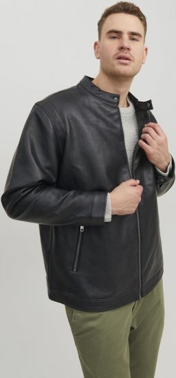 Jack & Jones Rocky Urban Rider Leather Jacket Black - Jakne - Moške bunde za Močnejše Postave