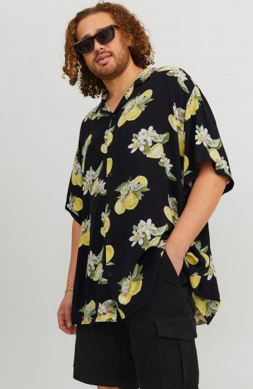 Jack & Jones JORLUKE FLORES Resort Shirt Black - Srajce - Moške srajce za Močnejše Postave