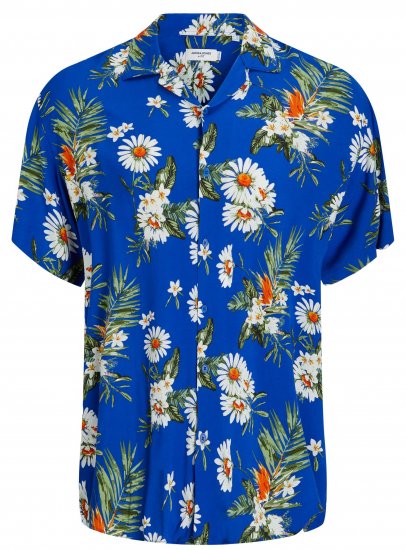 Jack & Jones JORLUKE FLORES Resort Shirt Nautical Blue - Srajce - Moške srajce za Močnejše Postave
