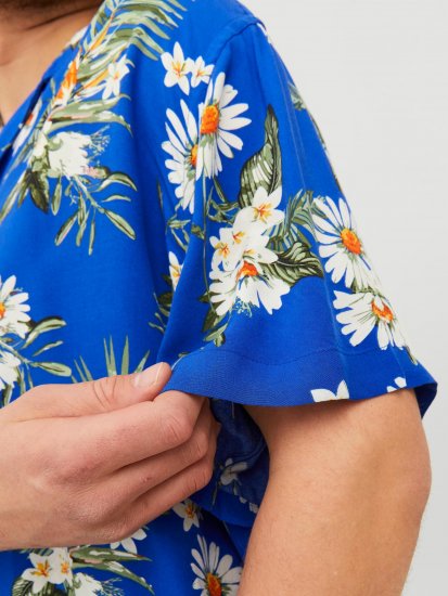 Jack & Jones JORLUKE FLORES Resort Shirt Nautical Blue - Srajce - Moške srajce za Močnejše Postave