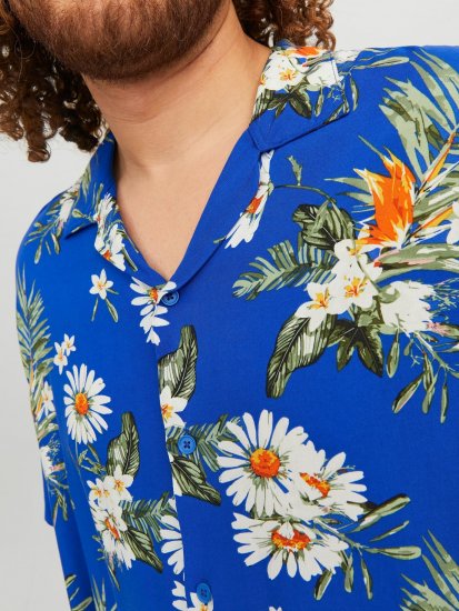 Jack & Jones JORLUKE FLORES Resort Shirt Nautical Blue - Srajce - Moške srajce za Močnejše Postave