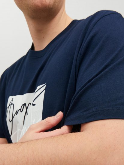 Jack & Jones JORJOSHUA T-shirt Navy - Kratke Majice - Moške kratke majice za močnejše postave