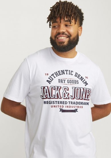Jack & Jones JJELOGO O-Neck T-Shirt White - Kratke Majice - Moške kratke majice za močnejše postave