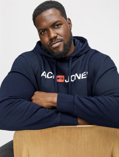 Jack & Jones CORP OLD LOGO REG FIT Hoodie Navy Blazer - Puloverji & jopice - Moški Puloverji & Jopice za Močnejše Postave